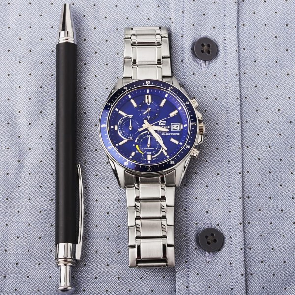 카시오 남성용 크로노그래프 솔라 시계 스테인리스 스틸 브레이슬릿 EFS-S510D-2AVUEF