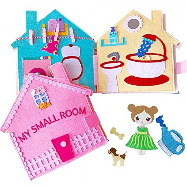 MOVEBO- Quiet Book for Kids - Interactive Felt Busy Book - Montessori Quiet Books for 유아 - Carry on Travel Quiet Activity Book - Soft Fabric Quiet Books for Children my small room