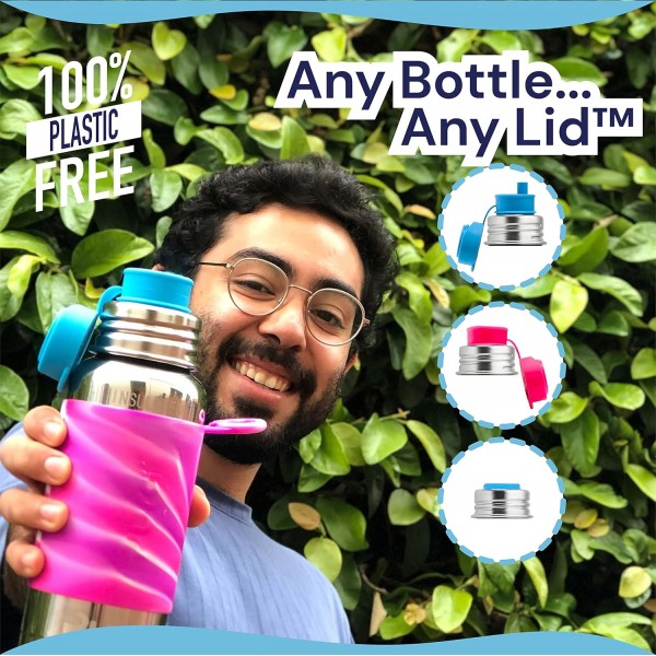 Pura Sport 16온스 진공 플라스크 스포츠 슬리브 및 큰 입 실리콘 스포츠 탑 스테인레스 스틸 누출 방지 및 어린이 유아 미취학 아동을 위한 누출 방지 - 아쿠아