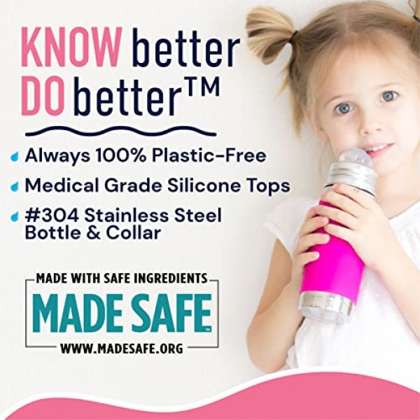 Pura Sport 16온스 진공 플라스크 스포츠 슬리브 및 큰 입 실리콘 스포츠 탑 스테인레스 스틸 누출 방지 및 어린이 유아 미취학 아동을 위한 누출 방지 - 아쿠아