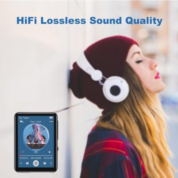 32GB MP3 플레이어 Bluetooth 5.0, HiFi 무손실 사운드 음악 플레이어, 스피커, 음성 녹음기, FM 라디오, 2.4인치 풀 터치 스크린 메탈 바디 MP3, 최대 128GB 다크 블랙/32GB 지원
