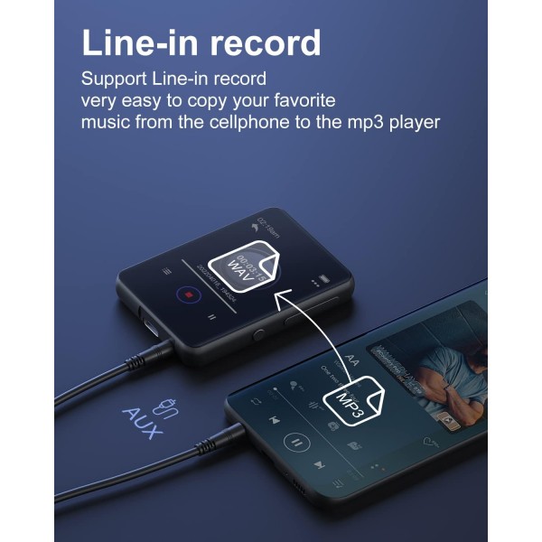32GB MP3 플레이어 Bluetooth 5.0, HiFi 무손실 사운드 음악 플레이어, 스피커, 음성 녹음기, FM 라디오, 2.4인치 풀 터치 스크린 메탈 바디 MP3, 최대 128GB 다크 블랙/32GB 지원
