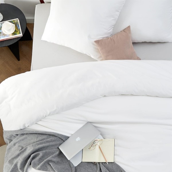 Bedsure Duvet Cover 155x220 White Duvet Cover - Bedding Sets 155 x 220 with 80x80 cm 베갯잇, Microfiber Duvet Cover Set for Double Bed with Zipper 155 x 220 cm White
