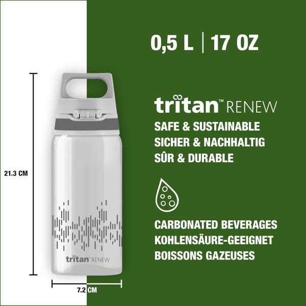 SIGG - Tritan 물병 - Total Clear ONE - 탄산 음료에 적합 - 식기세척기 사용 가능 - 누수 방지 - 가벼운 깃털 - 긁힘 방지 - BPA 프리 - 0.5L 진회색 Tritan Renew Single