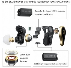 KZ ZAS 인이어 모니터, 강력한 저음, 케이블 포함 인이어 헤드폰, 16개의 사운드 드라이브 유닛, 스튜디오용 HiFi 스테레오 헤드셋, 팟캐스트, 모니터, 휴대폰, PC, MP3/4(블