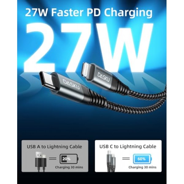 iPhone 케이블 고속 충전 6피트 USB C 번개 케이블 3팩 6피트 나일론 편조 유형 C iPhone 코드 iPhone 14 13 12 11 Pro Max Mini 8 Plus SE iPad 등과 호환 가능