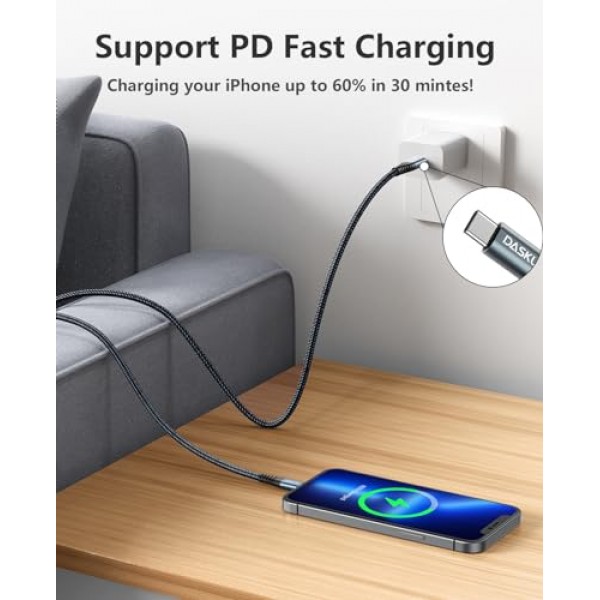 iPhone 케이블 고속 충전 6피트 USB C 번개 케이블 3팩 6피트 나일론 편조 유형 C iPhone 코드 iPhone 14 13 12 11 Pro Max Mini 8 Plus SE iPad 등과 호환 가능