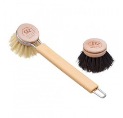 Redecker 실리콘 접시 브러시 번들, 교체 가능한 천연 말총 및 탐피코 섬유 브러시 헤드, 걸이형 고리가 있는 지속 가능한 실리콘 및 스테인레스 스틸 손잡이, 모래 포함