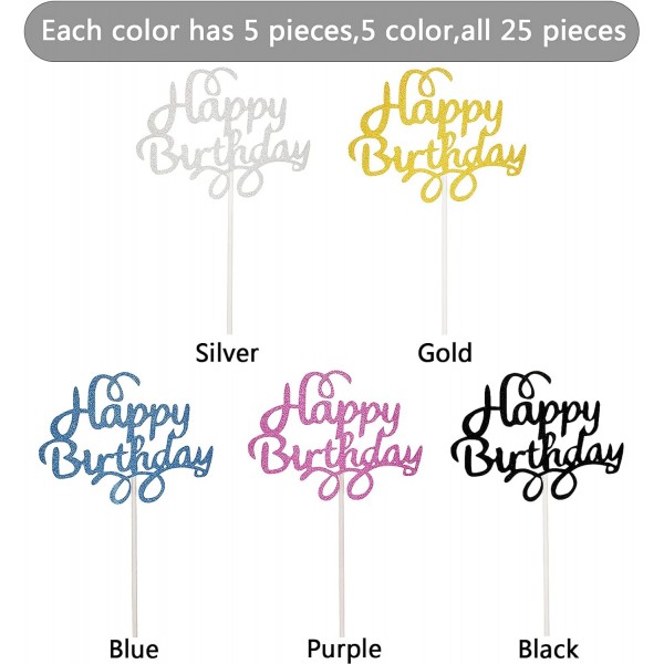 25 Pcs 생일 축하 케이크 Toppers 반짝이 컵케익 Toppers 생일 케이크 토퍼 생일 파티 용품, 5 색 추천