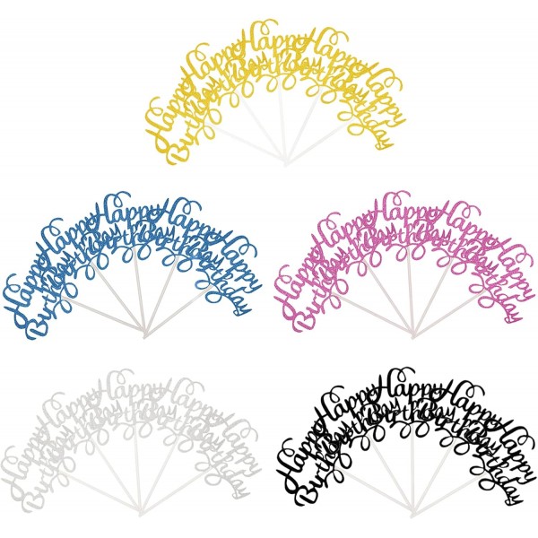 25 Pcs 생일 축하 케이크 Toppers 반짝이 컵케익 Toppers 생일 케이크 토퍼 생일 파티 용품, 5 색 추천