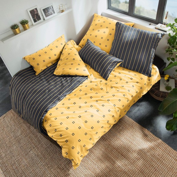 Erwin Müller 새틴 베드 리넨, 뒤집을 수 있는 베드 리넨, 면 100%, 무연탄색, 크기 135x200cm(80x80cm) - 통기성, 온도 조절, 지퍼 포함(다른 색상, 크기) 135x200cm(80x80cm) 무연탄색