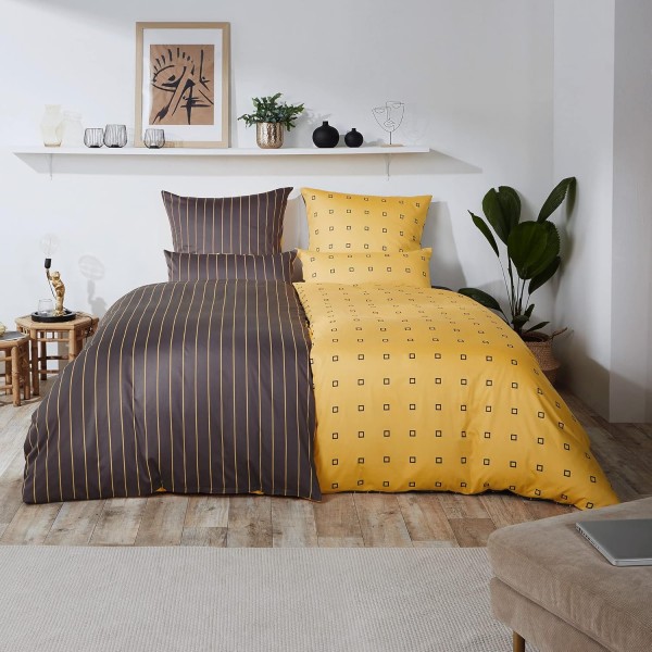 Erwin Müller 새틴 베드 리넨, 뒤집을 수 있는 베드 리넨, 면 100%, 무연탄색, 크기 135x200cm(80x80cm) - 통기성, 온도 조절, 지퍼 포함(다른 색상, 크기) 135x200cm(80x80cm) 무연탄색