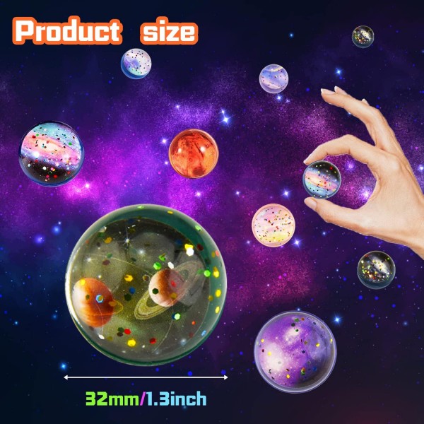 Flummi Flummies for children 어린이 생일 파티 경품 파티 선물 고무 공 어린이 탄력 공 세트 Pinata Advent 달력 채우기 여러 가지 빛깔의 25 조각 행성 32mm