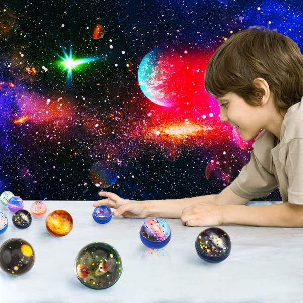 Flummi Flummies for children 어린이 생일 파티 경품 파티 선물 고무 공 어린이 탄력 공 세트 Pinata Advent 달력 채우기 여러 가지 빛깔의 25 조각 행성 32mm