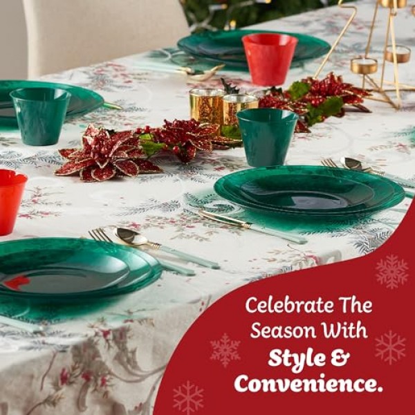 PLASTICPRO 30팩 망치로 두드린 플라스틱 접시 중량급 일회용 플라스틱 접시 우아하고 투명한 녹색 망치로 두드린 Platsic 파티 요리(두드러진 녹색 크리스마스, 9'' 인치 접