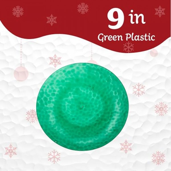 PLASTICPRO 30팩 망치로 두드린 플라스틱 접시 중량급 일회용 플라스틱 접시 우아하고 투명한 녹색 망치로 두드린 Platsic 파티 요리(두드러진 녹색 크리스마스, 9'' 인치 접
