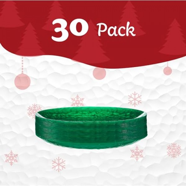 PLASTICPRO 30팩 망치로 두드린 플라스틱 접시 중량급 일회용 플라스틱 접시 우아하고 투명한 녹색 망치로 두드린 Platsic 파티 요리(두드러진 녹색 크리스마스, 9'' 인치 접