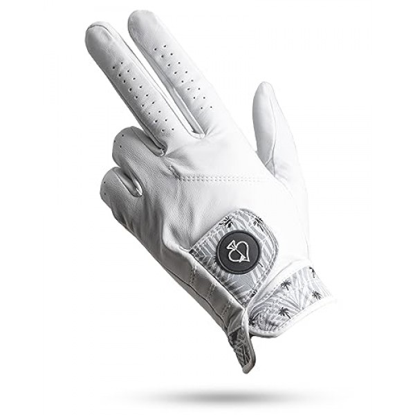 핀 및 에이스 - Palm Sunday 골프 글러브 디자인 - 프리미엄 AAA 카브레타 가죽, 남성 또는 여성을 위한 오래 지속되는 내구성 투어 글러브 - 프리미엄 가죽 골프 글러브 왼