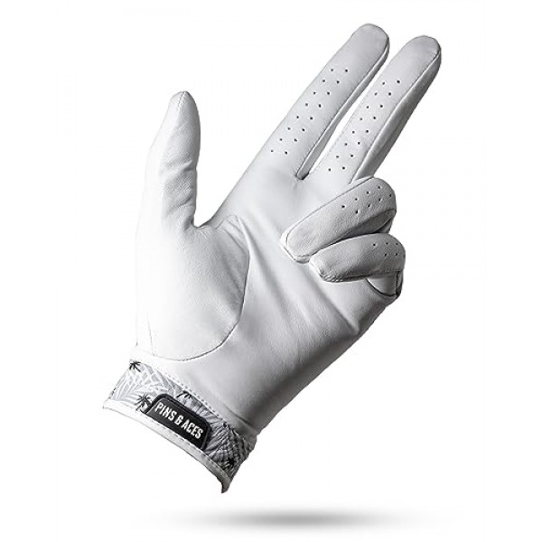 핀 및 에이스 - Palm Sunday 골프 글러브 디자인 - 프리미엄 AAA 카브레타 가죽, 남성 또는 여성을 위한 오래 지속되는 내구성 투어 글러브 - 프리미엄 가죽 골프 글러브 왼
