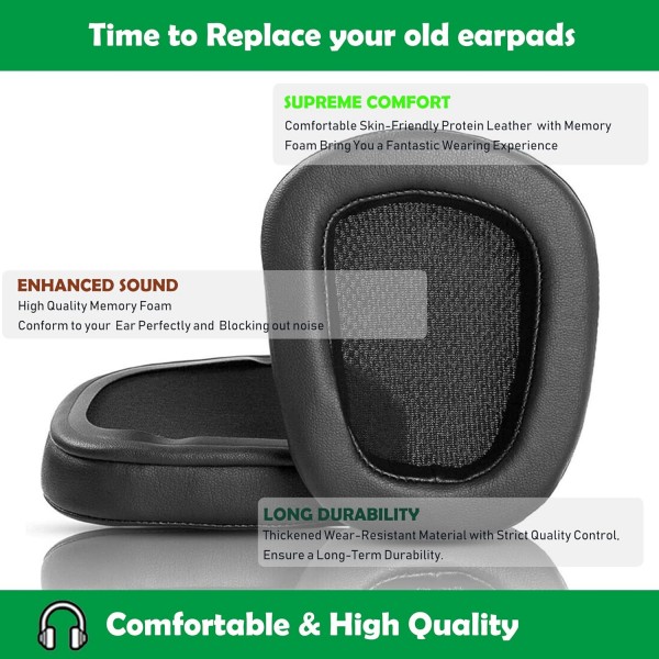 부드러운 단백질 가죽/메모리 폼이 있는 Logitech G935 G933 G633 G533 G233 무선 게임용 헤드셋 이어 패드와 호환되는 전문 교체용 이어 패드