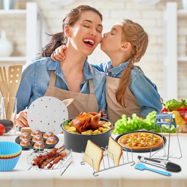 Cosori Ninja Salter Tefal 4.2L-5.5L, Philips 6.2L-7L, 타워 5L-5.7L, 달걀 모양, 꼬치 랙 등에 적합한 ZENMAG 8 13피스 에어 프라이어 액세서리 세트