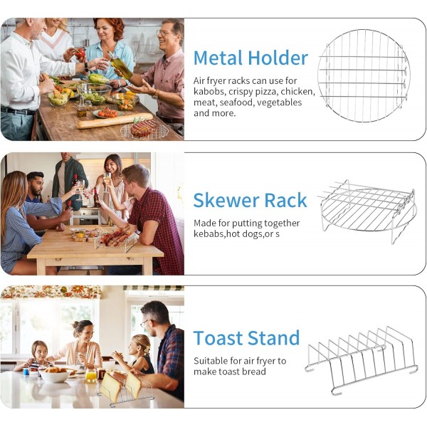 Cosori Ninja Salter Tefal 4.2L-5.5L, Philips 6.2L-7L, 타워 5L-5.7L, 달걀 모양, 꼬치 랙 등에 적합한 ZENMAG 8 13피스 에어 프라이어 액세서리 세트