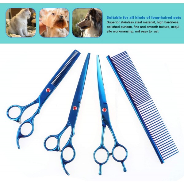 Aussel Pet Curved Scissor Set- 몸단장에 적합, 내구성이 뛰어난 스테인리스 스틸, 파우치 제공, 편안하고 기능적이며 매우 인체공학적