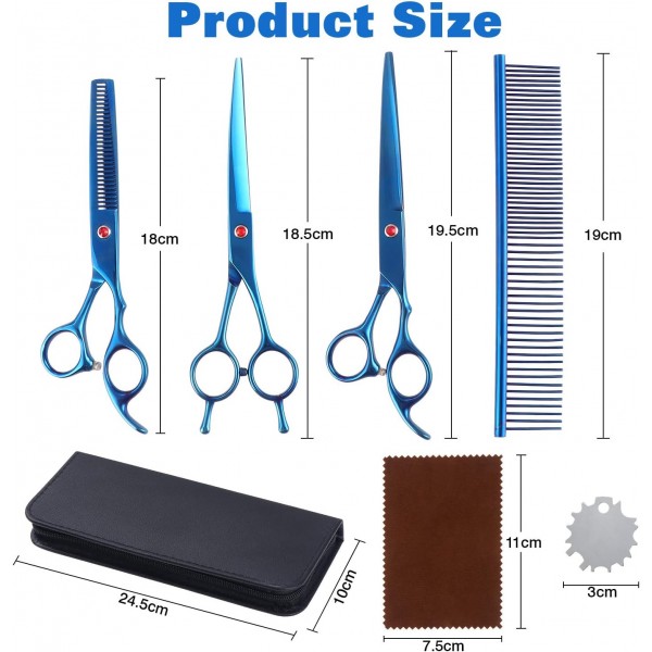 Aussel Pet Curved Scissor Set- 몸단장에 적합, 내구성이 뛰어난 스테인리스 스틸, 파우치 제공, 편안하고 기능적이며 매우 인체공학적