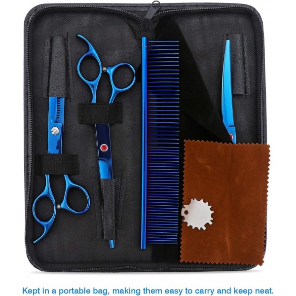 Aussel Pet Curved Scissor Set- 몸단장에 적합, 내구성이 뛰어난 스테인리스 스틸, 파우치 제공, 편안하고 기능적이며 매우 인체공학적