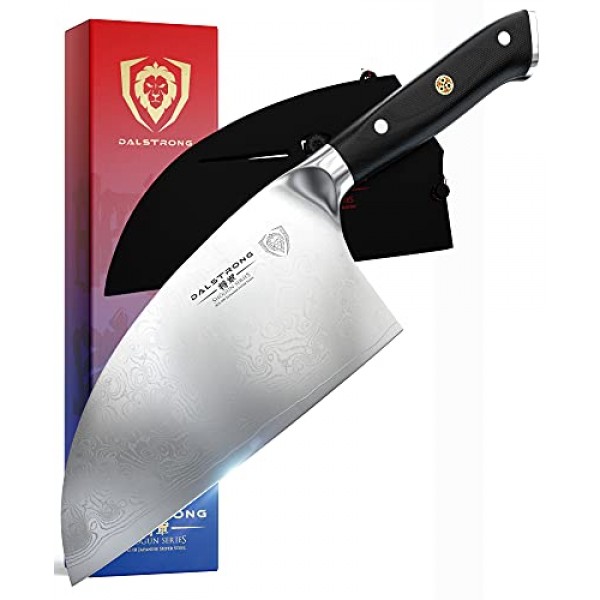 달스트롱 세르비아 셰프 나이프 - 8인치 - 고기 식칼 - 쇼군 시리즈 ELITE - 일본 AUS-10V 슈퍼 스틸 주방 나이프 - G10 손잡이 - 면도칼 샤프 셰프 나이프 - 칼집 포함