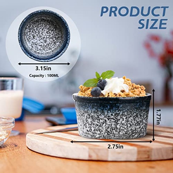 Artcome 5oz 6Pcs 세라믹 라메킨 세트 - 푸딩, 크림 브륄레, 라바 케이크, 커스터드 컵, 수플레, 도자기 디핑 소스 그릇, 일본식 푸딩 컵, 식기 세척기 전자레인지 및 오븐용