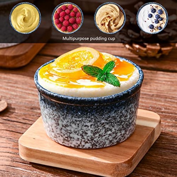 Artcome 5oz 6Pcs 세라믹 라메킨 세트 - 푸딩, 크림 브륄레, 라바 케이크, 커스터드 컵, 수플레, 도자기 디핑 소스 그릇, 일본식 푸딩 컵, 식기 세척기 전자레인지 및 오븐용