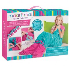 Make It Real – Knot & Bling 머메이드 테일 블랭킷. 교육용 DIY 예술 및 공예 키트는 아이들이 매듭이 있는 양털 & 스팽글 인어 꼬리 웨어러블 담요를 만드는 방법을 안내합