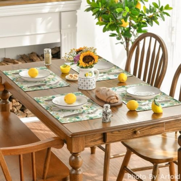 Artoid 모드 축복받은 십자가 유칼립투스 여름 플레이스 매트 파티 주방 식사 장식을위한 4, 12x18 인치 휴일 테이블 매트 세트 녹색