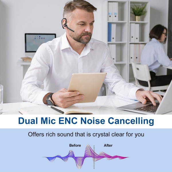 CVC8.0 듀얼 마이크 노이즈 캔슬링 기능이 있는 Bluetooth 헤드셋, iPhone용 무선 헤드폰 V5.0 무선 헤드셋 휴대 전화 Samsung 스마트폰 운전 비즈니스 사무실, 선명한 채팅, 슈