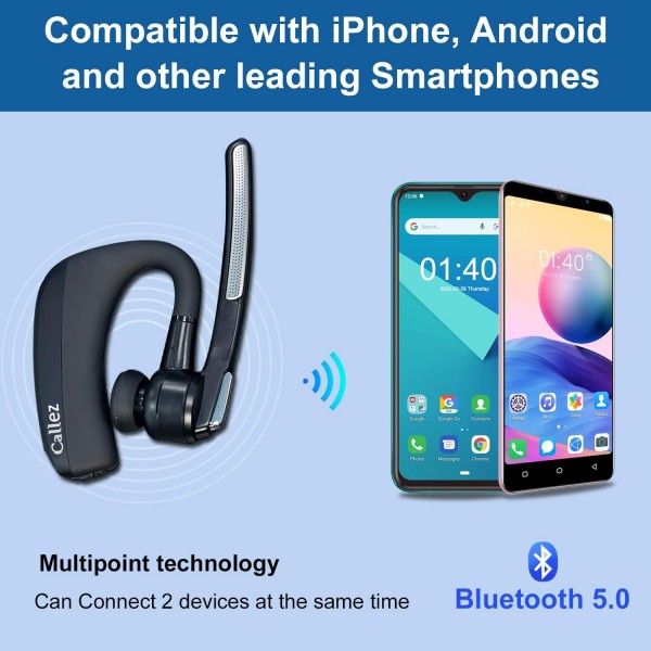 CVC8.0 듀얼 마이크 노이즈 캔슬링 기능이 있는 Bluetooth 헤드셋, iPhone용 무선 헤드폰 V5.0 무선 헤드셋 휴대 전화 Samsung 스마트폰 운전 비즈니스 사무실, 선명한 채팅, 슈