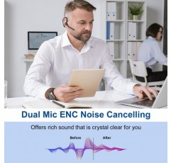 CVC8.0 듀얼 마이크 노이즈 캔슬링 기능이 있는 Bluetooth 헤드셋, iPhone용 무선 헤드폰 V5.0 무선 헤드셋 휴대 전화 Samsung 스마트폰 운전 비즈니스 사무실, 선명한 채팅, 슈