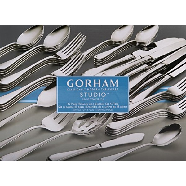 Gorham Studio 45피스 식기 세트, 6.30LB, 메탈릭