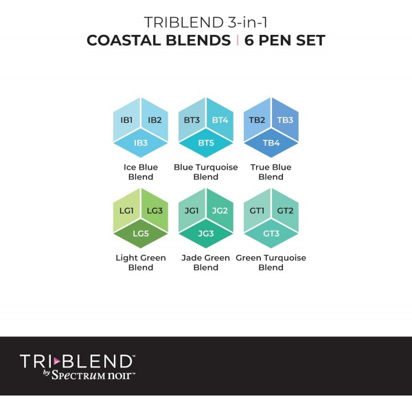Spectrum Noir Triblend Triblend 알코올 3 혼합 마커 펜 Coastal Blends 6 팩 - Coastal Blends