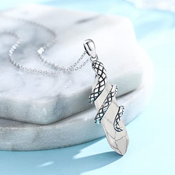 ZIPPICE 블랙 크리스탈 뱀 목걸이 925 스털링 실버 남성 펜던트 고딕 보석 뱀 산화 조각 질감 고딕 보석 남성 여성, 백금 크리스탈