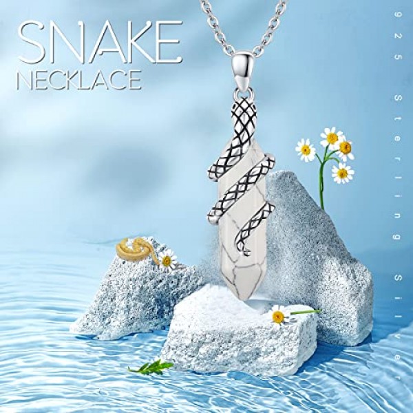 ZIPPICE 블랙 크리스탈 뱀 목걸이 925 스털링 실버 남성 펜던트 고딕 보석 뱀 산화 조각 질감 고딕 보석 남성 여성, 백금 크리스탈