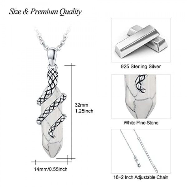 ZIPPICE 블랙 크리스탈 뱀 목걸이 925 스털링 실버 남성 펜던트 고딕 보석 뱀 산화 조각 질감 고딕 보석 남성 여성, 백금 크리스탈