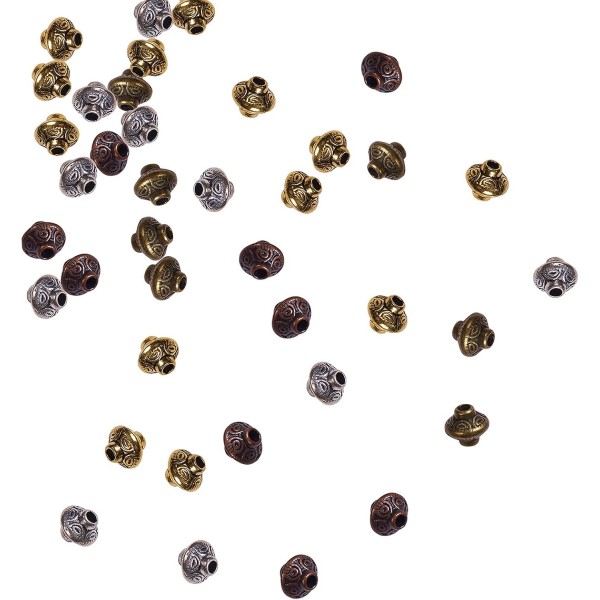 Airssory 120pcs 4 색 티벳 스타일 스페이서 Bicone 비즈 비드 귀걸이 목걸이 팔찌 쥬얼리 만들기 DIY 액세서리-6.5mm 합금 비즈 Bicone_4 Colors