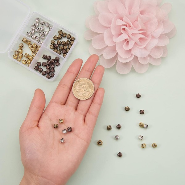 Airssory 120pcs 4 색 티벳 스타일 스페이서 Bicone 비즈 비드 귀걸이 목걸이 팔찌 쥬얼리 만들기 DIY 액세서리-6.5mm 합금 비즈 Bicone_4 Colors