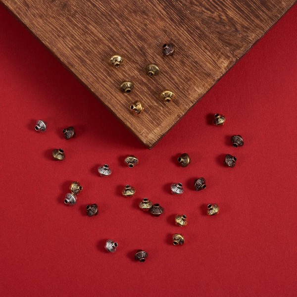 Airssory 120pcs 4 색 티벳 스타일 스페이서 Bicone 비즈 비드 귀걸이 목걸이 팔찌 쥬얼리 만들기 DIY 액세서리-6.5mm 합금 비즈 Bicone_4 Colors