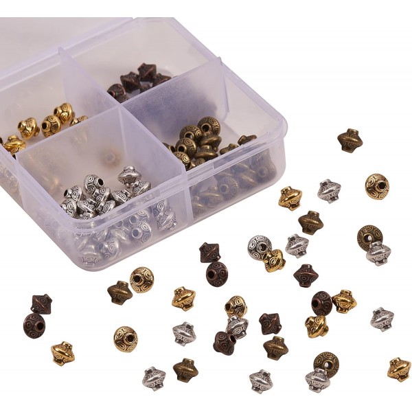 Airssory 120pcs 4 색 티벳 스타일 스페이서 Bicone 비즈 비드 귀걸이 목걸이 팔찌 쥬얼리 만들기 DIY 액세서리-6.5mm 합금 비즈 Bicone_4 Colors