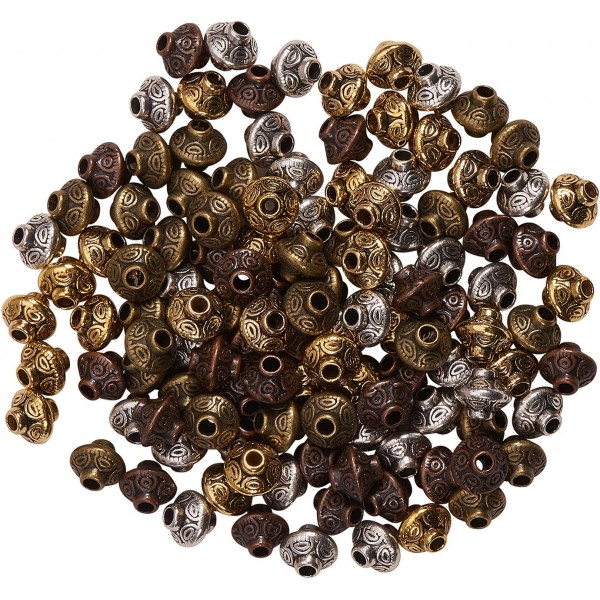 Airssory 120pcs 4 색 티벳 스타일 스페이서 Bicone 비즈 비드 귀걸이 목걸이 팔찌 쥬얼리 만들기 DIY 액세서리-6.5mm 합금 비즈 Bicone_4 Colors