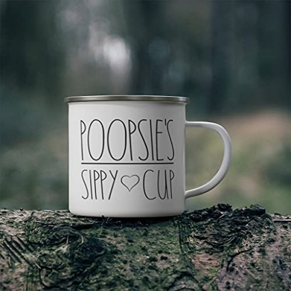 Poopsie's Sippy Cup 캠프파이어 커피 머그잔, 머그잔 선물 크리스마스, 생일 선물, Poopsie 캠핑 커피머그, 생일 크리스마스 야외 Poopsie를 위한 금속 에나멜 캠프파이어 컵 선