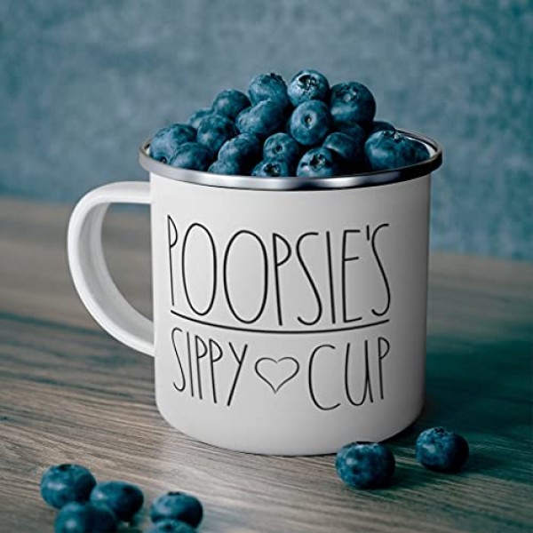 Poopsie's Sippy Cup 캠프파이어 커피 머그잔, 머그잔 선물 크리스마스, 생일 선물, Poopsie 캠핑 커피머그, 생일 크리스마스 야외 Poopsie를 위한 금속 에나멜 캠프파이어 컵 선