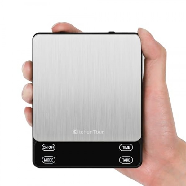 KitchenTour 나노 커피 스케일(타이머 3kg/0.1g, 에스프레소 머신 및 푸어 오버용 3가지 모드), 백라이트 LCD 디스플레이가 있는 고정밀 푸어 오버 드립 에스프레소 스케일